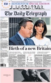The Daily Telegraph (UK) Newspaper Front Page for 25 June 2016