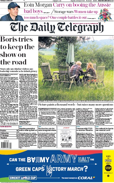 The Daily Telegraph Newspaper Front Page (UK) for 25 June 2019