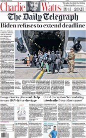 The Daily Telegraph (UK) Newspaper Front Page for 25 August 2021