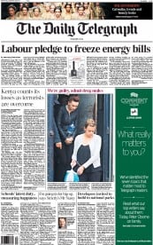 The Daily Telegraph Newspaper Front Page (UK) for 25 September 2013