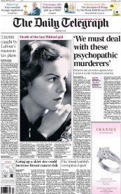 The Daily Telegraph Newspaper Front Page (UK) for 25 September 2014