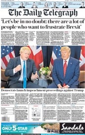 The Daily Telegraph (UK) Newspaper Front Page for 25 September 2019