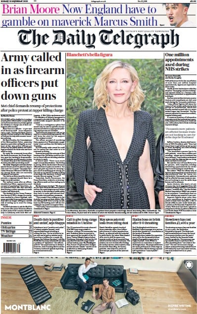 The Daily Telegraph Newspaper Front Page (UK) for 25 September 2023