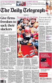 The Daily Telegraph (UK) Newspaper Front Page for 26 October 2011