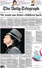 The Daily Telegraph Newspaper Front Page (UK) for 26 November 2012