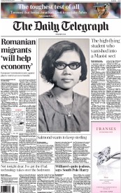 The Daily Telegraph (UK) Newspaper Front Page for 26 November 2013