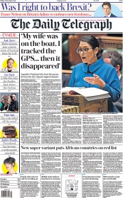 The Daily Telegraph (UK) Newspaper Front Page for 26 November 2021