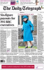 The Daily Telegraph Newspaper Front Page (UK) for 26 December 2012