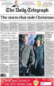The Daily Telegraph (UK) Newspaper Front Page for 26 December 2013