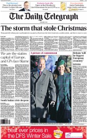 The Daily Telegraph Newspaper Front Page (UK) for 26 December 2013