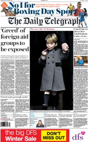 The Daily Telegraph (UK) Newspaper Front Page for 26 December 2016