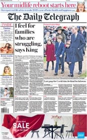 The Daily Telegraph (UK) Newspaper Front Page for 26 December 2022