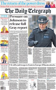 The Daily Telegraph (UK) Newspaper Front Page for 26 January 2022