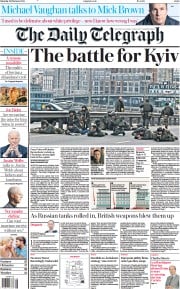 The Daily Telegraph (UK) Newspaper Front Page for 26 February 2022
