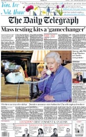 The Daily Telegraph (UK) Newspaper Front Page for 26 March 2020