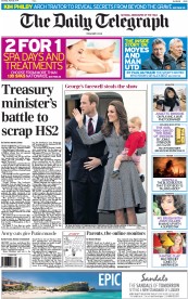 The Daily Telegraph Newspaper Front Page (UK) for 26 April 2014