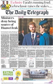 The Daily Telegraph (UK) Newspaper Front Page for 26 April 2019