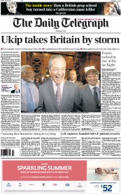 The Daily Telegraph (UK) Newspaper Front Page for 26 May 2014