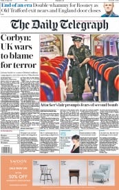 The Daily Telegraph (UK) Newspaper Front Page for 26 May 2017
