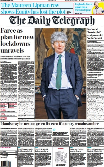 The Daily Telegraph Newspaper Front Page (UK) for 26 May 2021