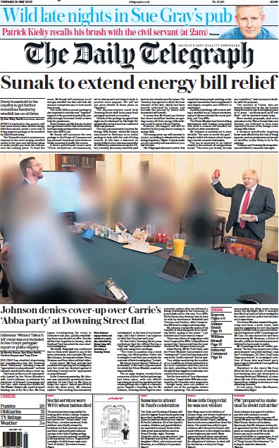 The Daily Telegraph Newspaper Front Page (UK) for 26 May 2022