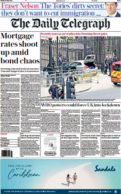 The Daily Telegraph Newspaper Front Page (UK) for 26 May 2023
