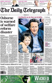 The Daily Telegraph Newspaper Front Page (UK) for 26 September 2011