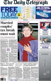 The Daily Telegraph Newspaper Front Page (UK) for 27 October 2012