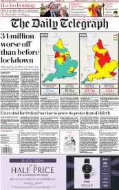 The Daily Telegraph (UK) Newspaper Front Page for 27 November 2020