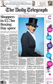 The Daily Telegraph (UK) Newspaper Front Page for 27 December 2013