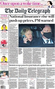 The Daily Telegraph front page for 27 January 2022