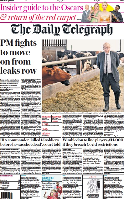 The Daily Telegraph Newspaper Front Page (UK) for 27 April 2021