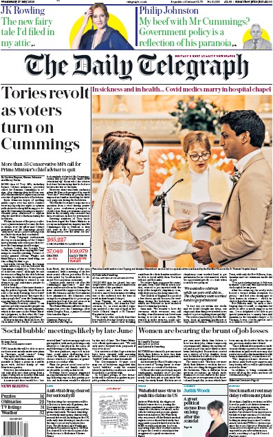 The Daily Telegraph Newspaper Front Page (UK) for 27 May 2020