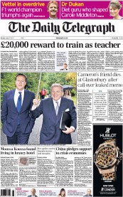 The Daily Telegraph (UK) Newspaper Front Page for 27 June 2011