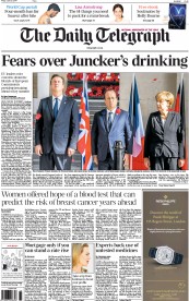 The Daily Telegraph Newspaper Front Page (UK) for 27 June 2014