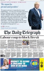 The Daily Telegraph (UK) Newspaper Front Page for 27 June 2016