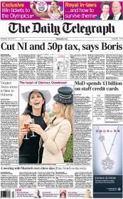 The Daily Telegraph (UK) Newspaper Front Page for 27 July 2011