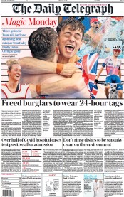 The Daily Telegraph (UK) Newspaper Front Page for 27 July 2021