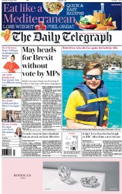 The Daily Telegraph (UK) Newspaper Front Page for 27 August 2016