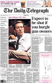 The Daily Telegraph (UK) Newspaper Front Page for 27 September 2012