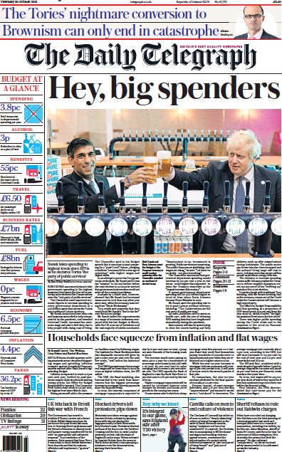 The Daily Telegraph Newspaper Front Page (UK) for 28 October 2021
