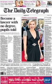 The Daily Telegraph (UK) Newspaper Front Page for 28 December 2012