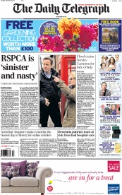 The Daily Telegraph Newspaper Front Page (UK) for 28 December 2013