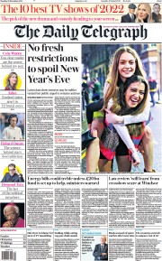 The Daily Telegraph (UK) Newspaper Front Page for 28 December 2021