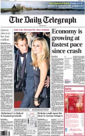 The Daily Telegraph Newspaper Front Page (UK) for 28 January 2014