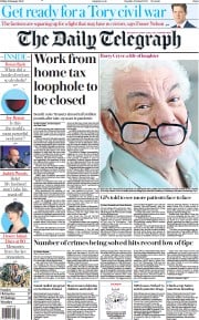 The Daily Telegraph front page for 28 January 2022