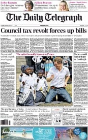 The Daily Telegraph (UK) Newspaper Front Page for 28 February 2013