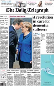 The Daily Telegraph Newspaper Front Page (UK) for 28 February 2014