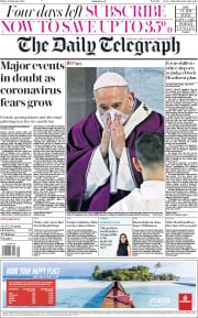 The Daily Telegraph (UK) Newspaper Front Page for 28 February 2020