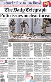 The Daily Telegraph (UK) Newspaper Front Page for 28 February 2022
